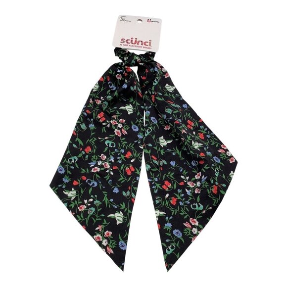 Scunci U Got This Women’s Black Floral Satin Hair Scrunchie Scarf 12524 - Picture 1 of 6